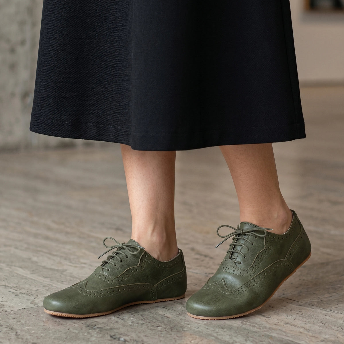 Smooth Barefoot Moccasin Shoes – Rubber Sole – Olive Green