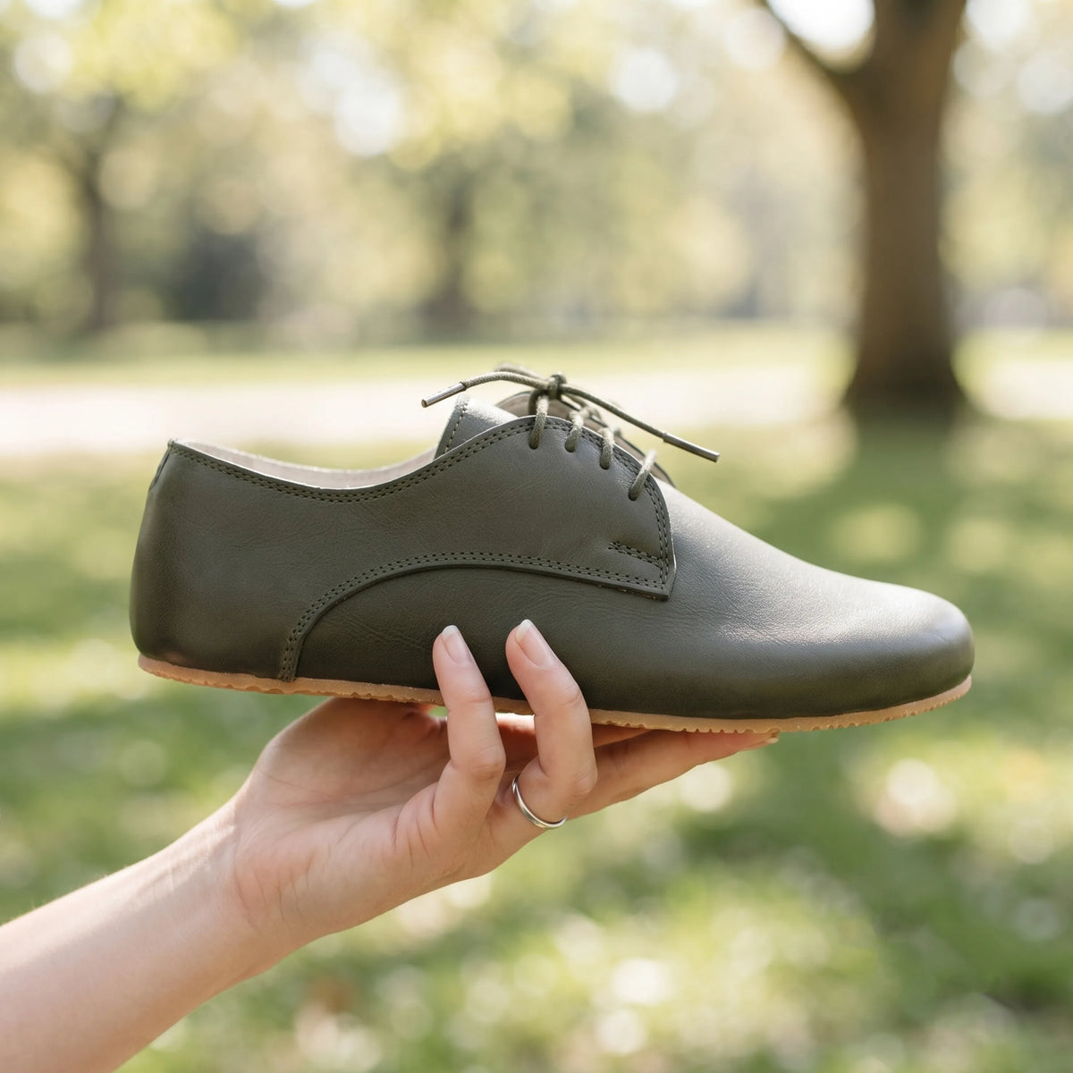 Smooth Barefoot Oxford Shoes – Rubber Sole – Olive Green