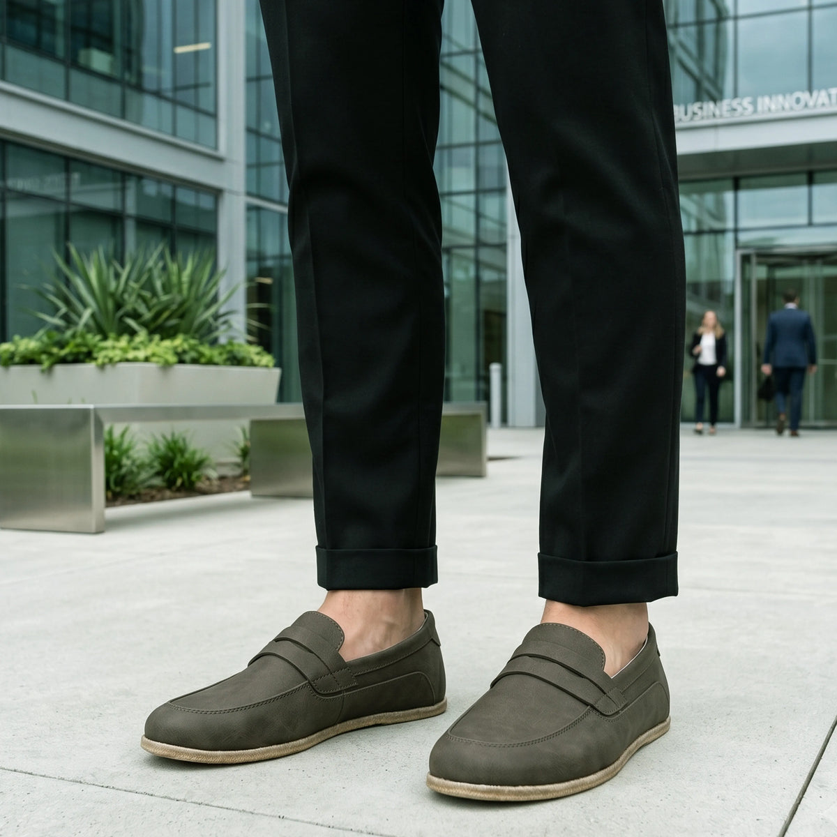 Smooth Barefoot Penny Loafer Shoes – Classic Sole — Leather Sole – Olive Green