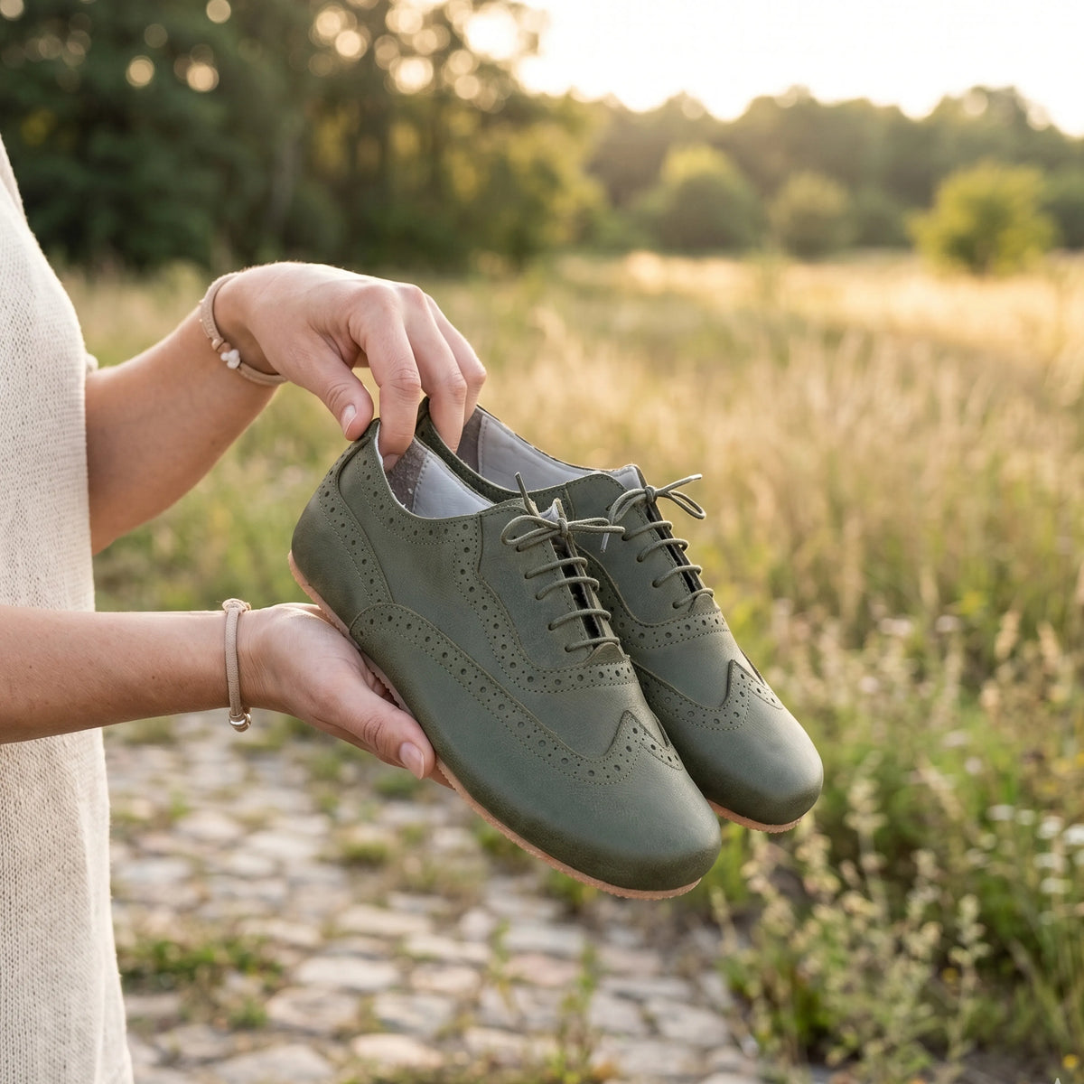 Smooth Barefoot Moccasin Shoes – Rubber Sole – Olive Green