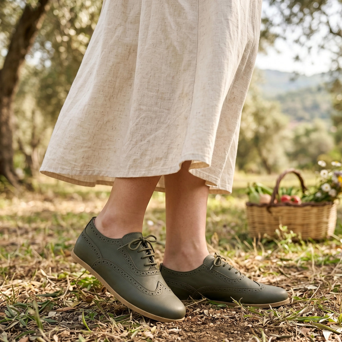 Smooth Barefoot Moccasin Shoes – Classic Sole — Leather Sole – Olive Green