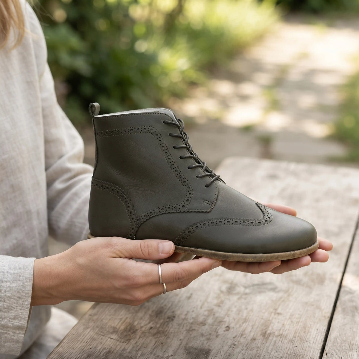 Smooth Barefoot Moccasin Boots Shoes – Classic Sole — Leather Sole – Olive Green