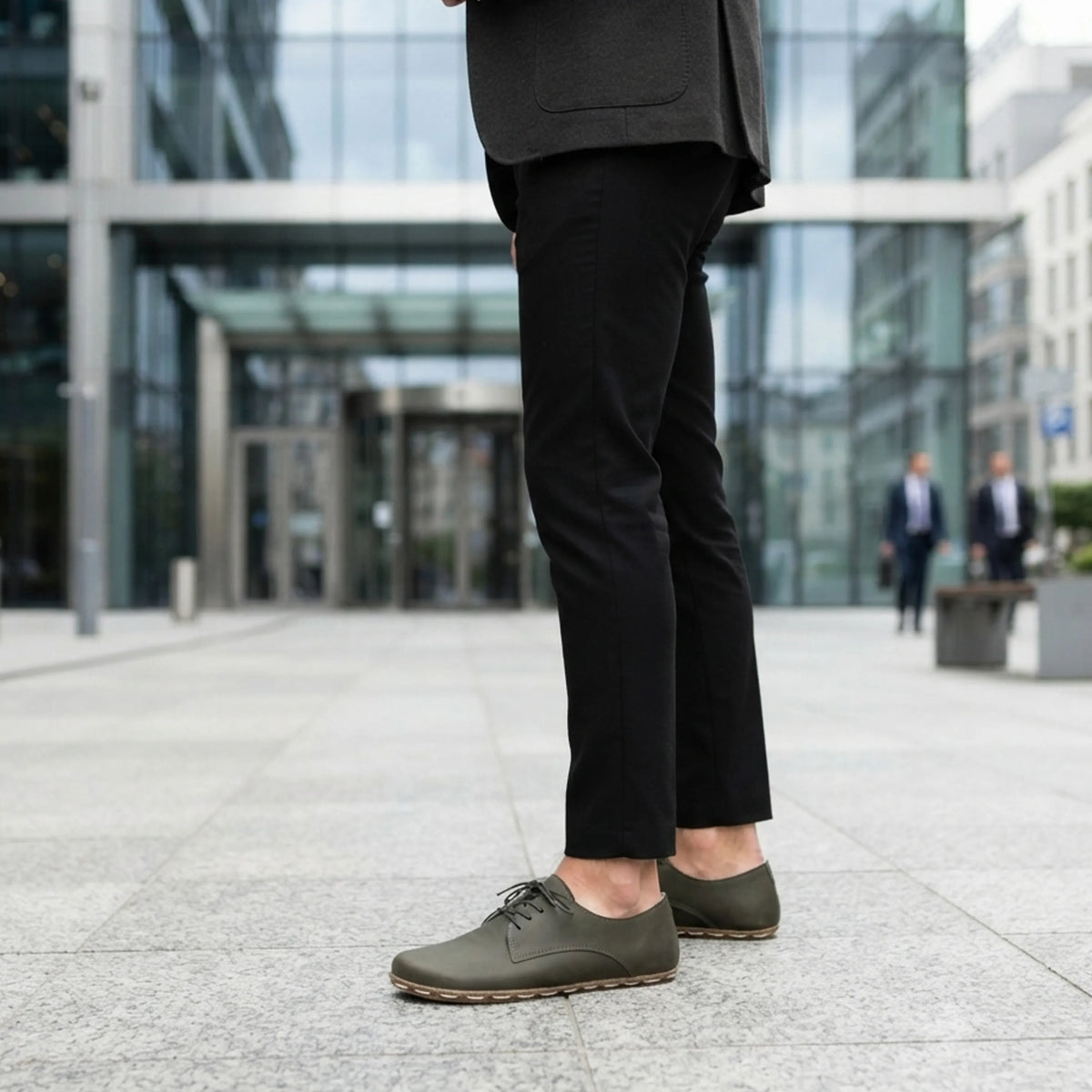 Smooth Barefoot Oxford Shoes — Leather Sole – Olive Green