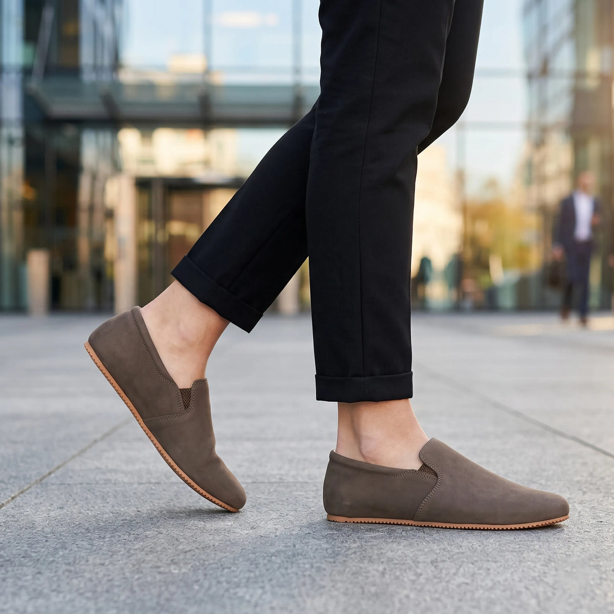 Nubuck Barefoot Slip-On Shoes – Rubber Sole – Smoked