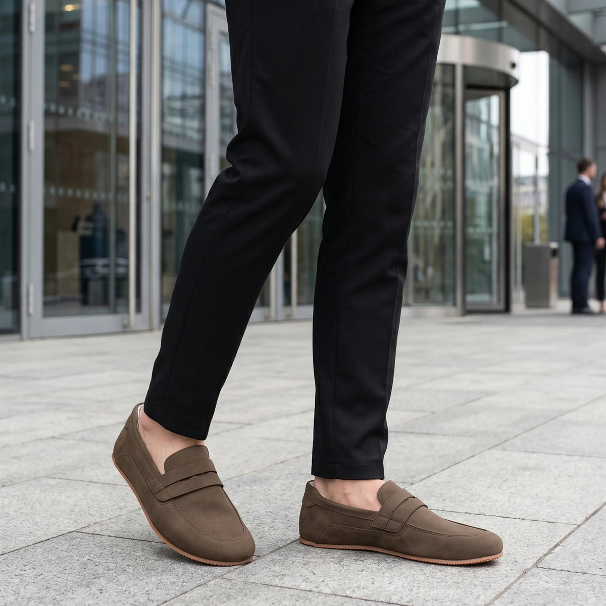 Nubuck Barefoot Penny Loafer Shoes – Rubber Sole – Smoked