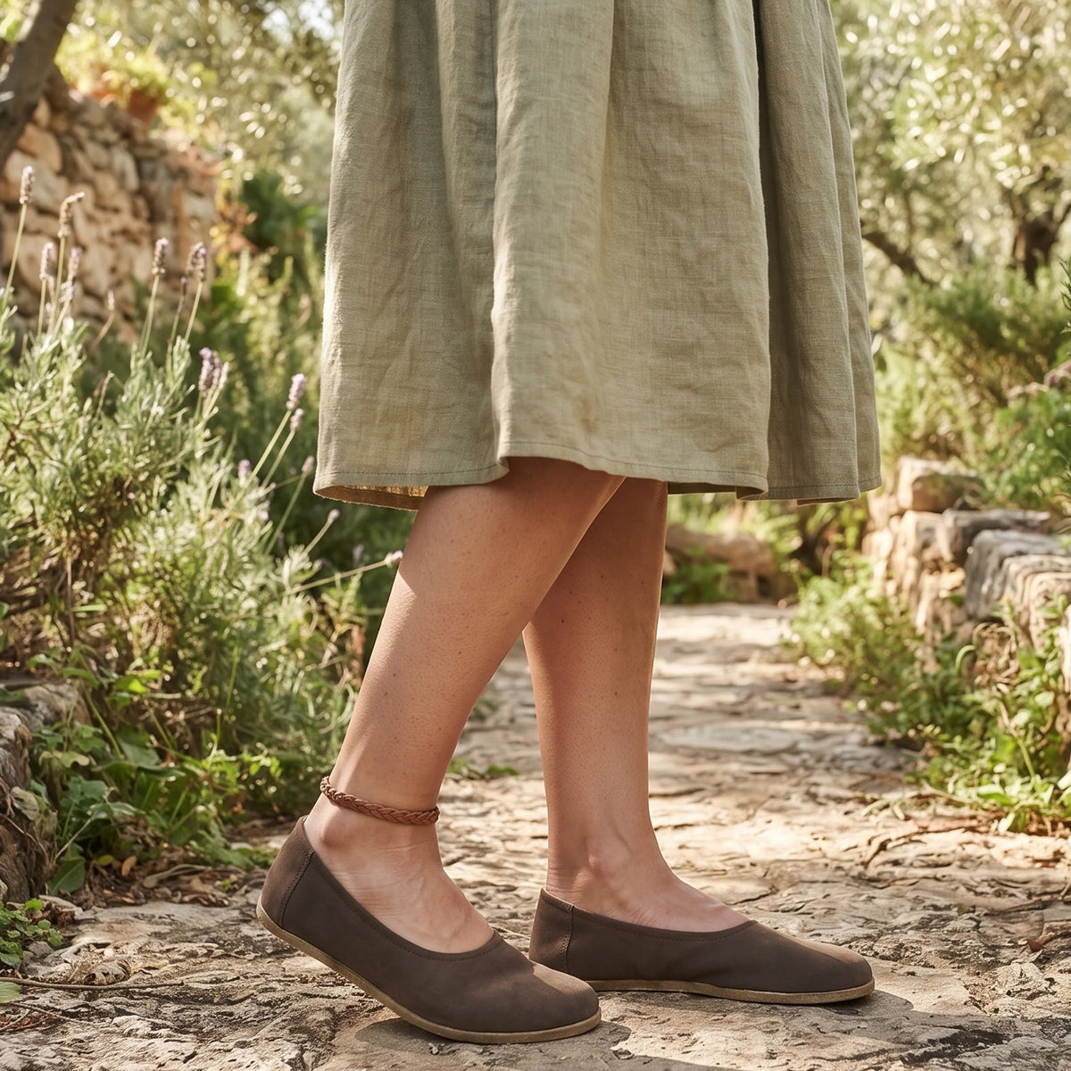 Nubuck Barefoot Ballet Shoes – Classic Sole — Leather Sole – Smoked