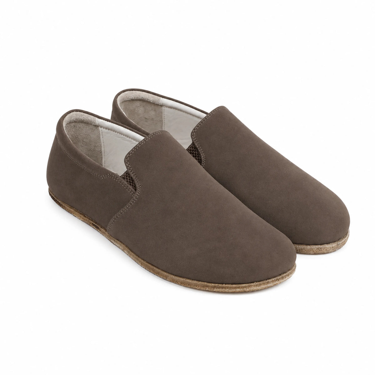 Nubuck Barefoot Slip-On Shoes – Classic Sole — Leather Sole – Smoked