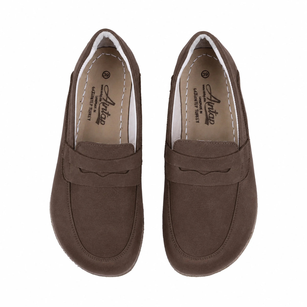 Nubuck Barefoot Penny Loafer Shoes – Classic Sole — Leather Sole – Smoked