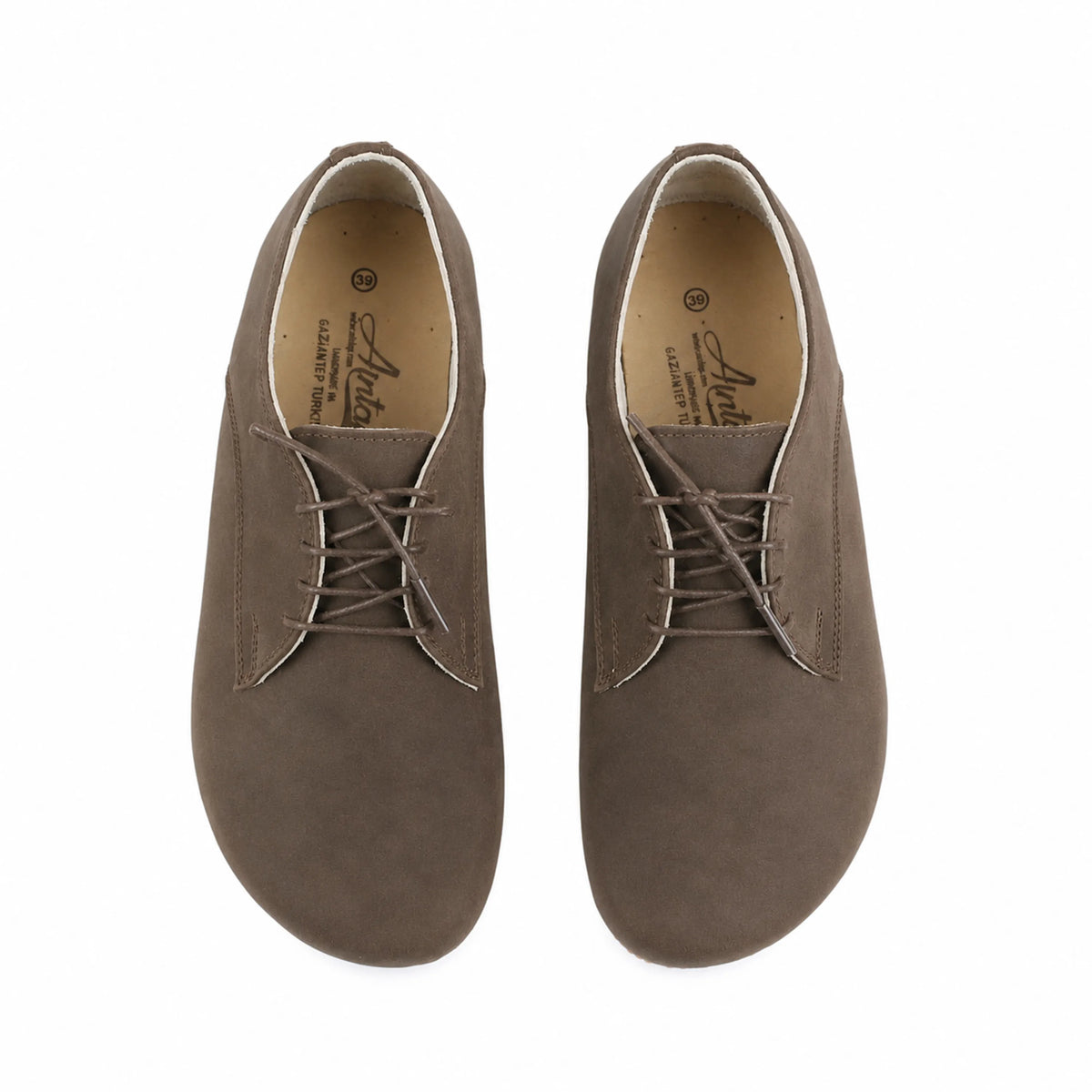 Nubuck Barefoot Oxford Shoes – Classic Sole — Leather Sole – Smoked