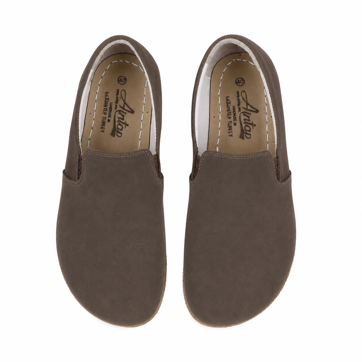 Nubuck Barefoot Slip-On Shoes – Classic Sole — Leather Sole – Smoked