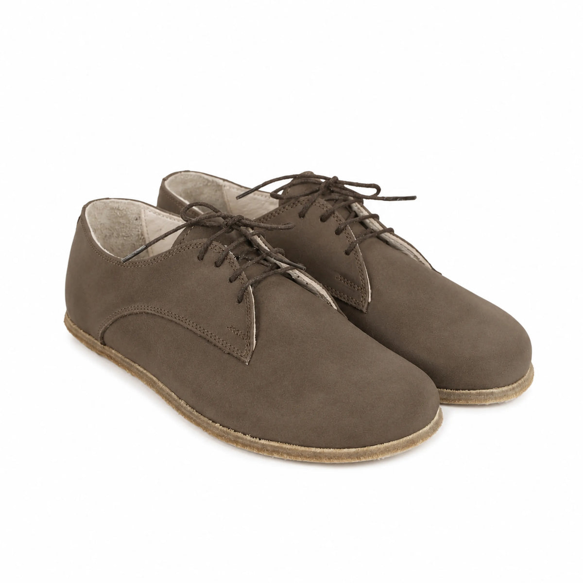 Nubuck Barefoot Oxford Shoes – Classic Sole — Leather Sole – Smoked