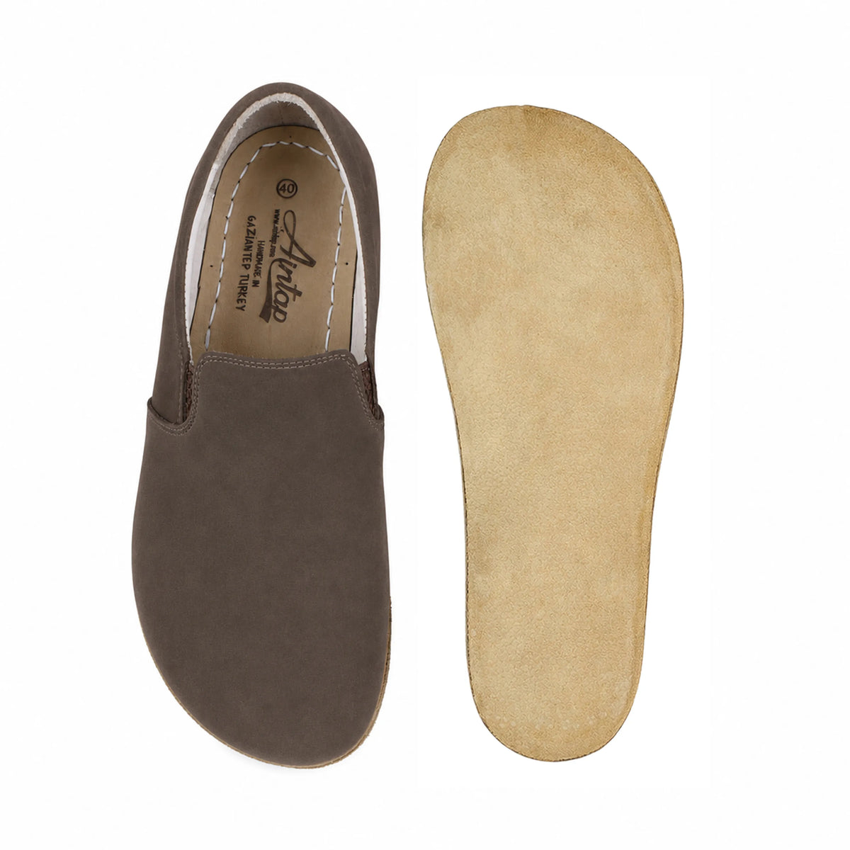 Nubuck Barefoot Slip-On Shoes – Classic Sole — Leather Sole – Smoked