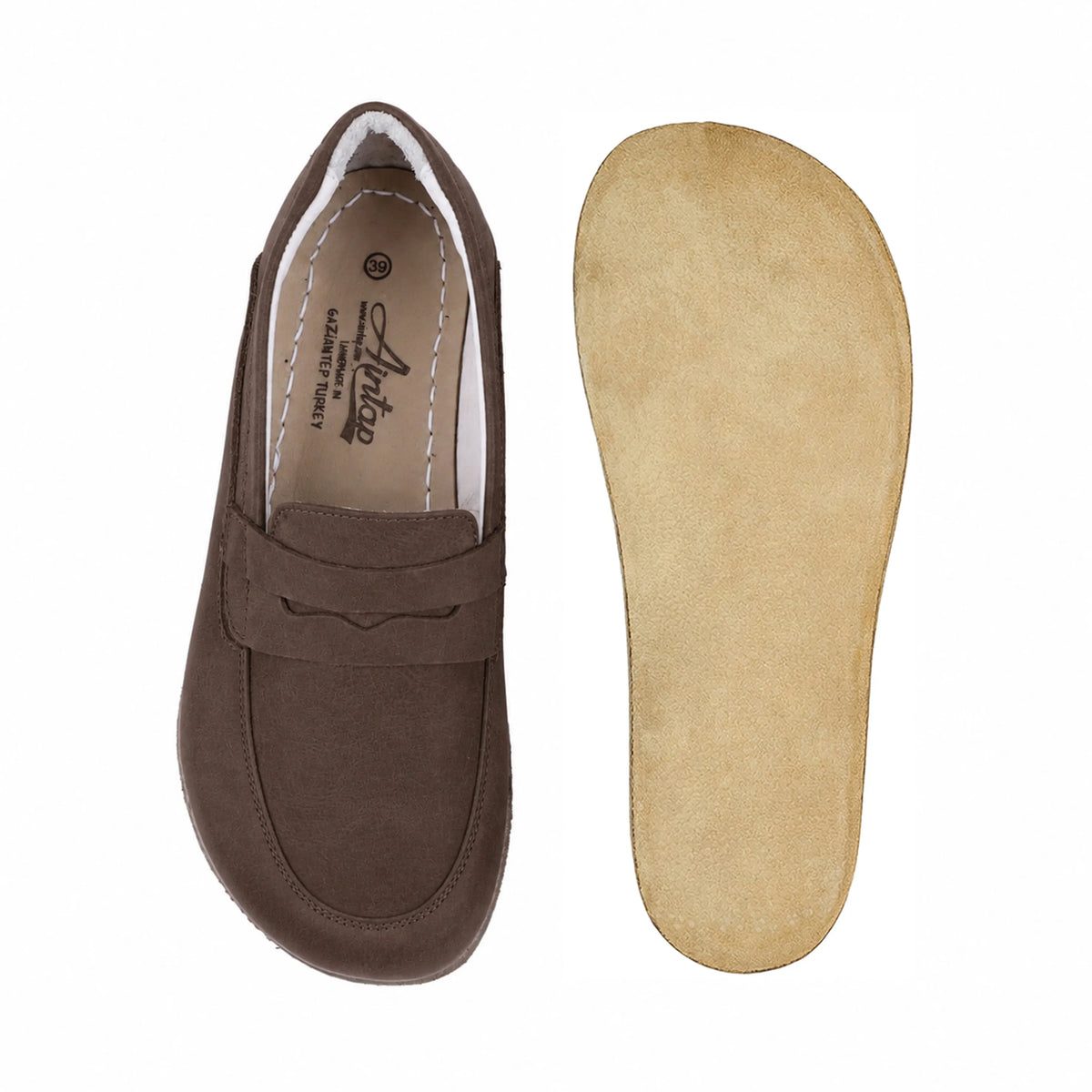Nubuck Barefoot Penny Loafer Shoes – Classic Sole — Leather Sole – Smoked