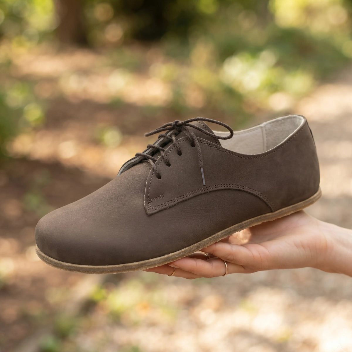 Nubuck Barefoot Oxford Shoes – Classic Sole — Leather Sole – Smoked