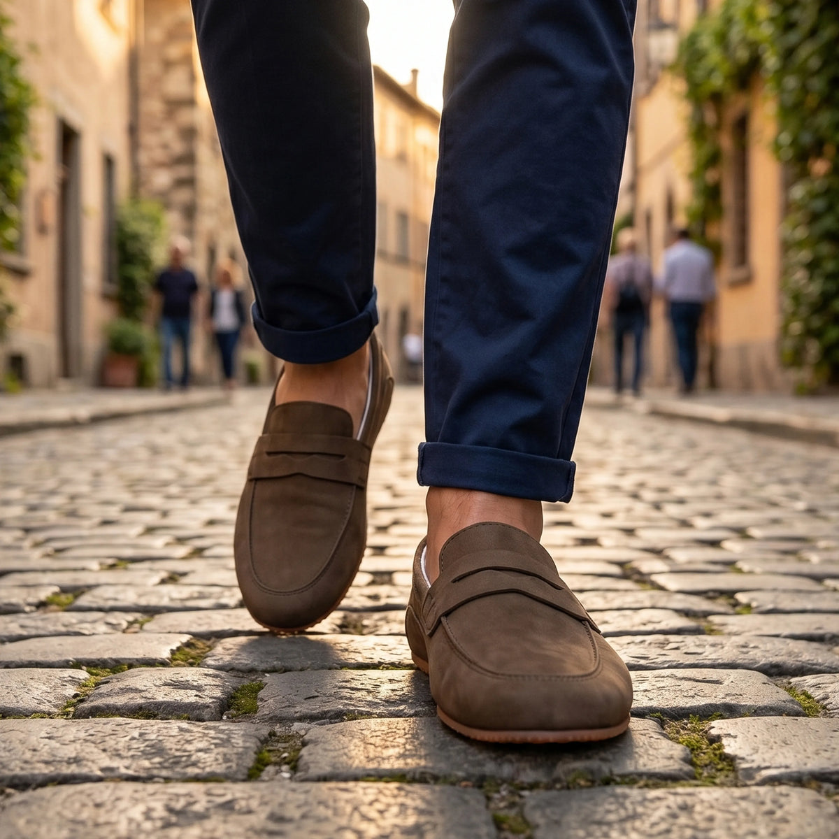 Nubuck Barefoot Penny Loafer Shoes – Rubber Sole – Smoked