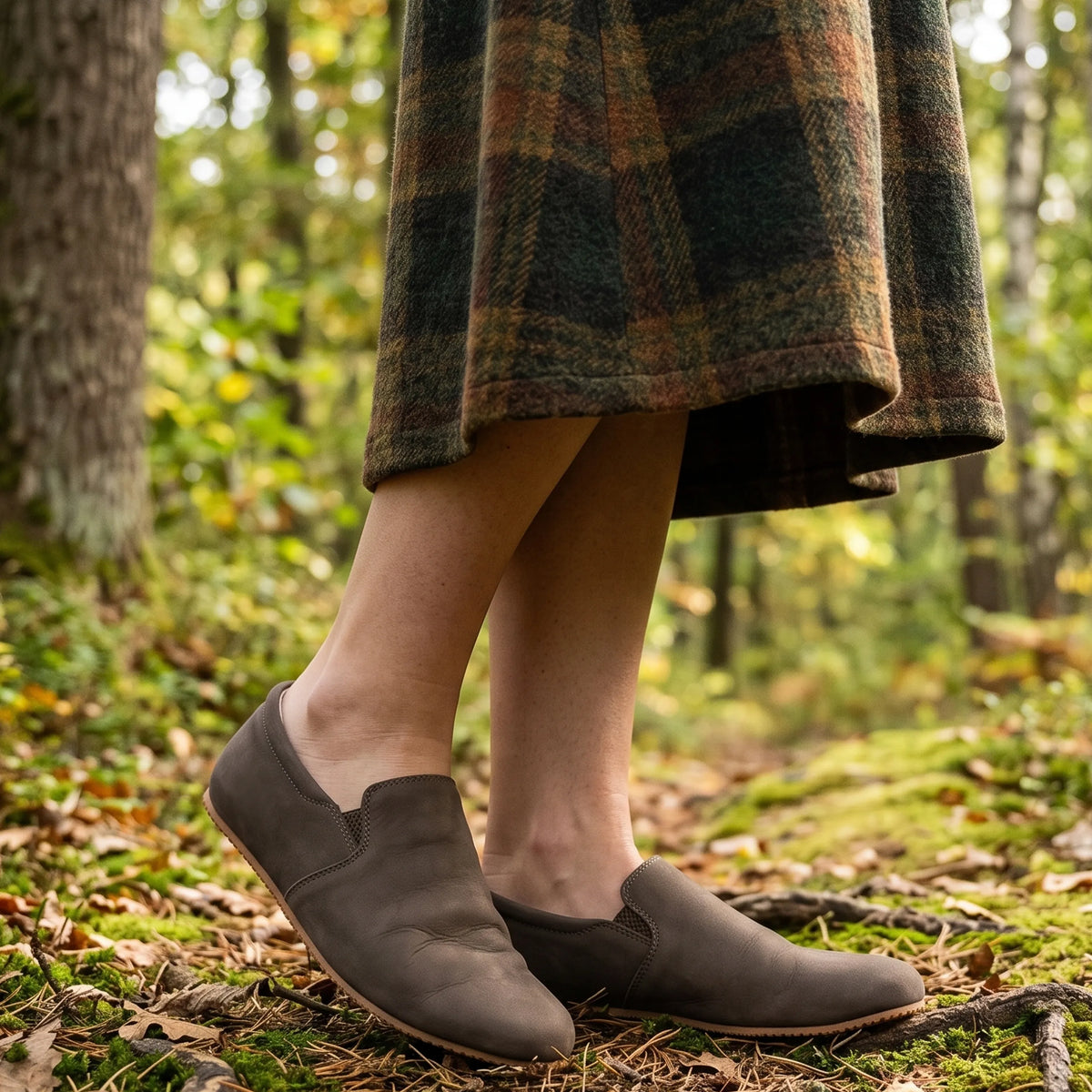Nubuck Barefoot Slip-On Shoes – Rubber Sole – Smoked