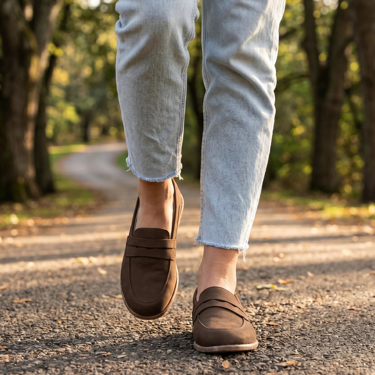 Nubuck Barefoot Penny Loafer Shoes – Classic Sole — Leather Sole – Smoked