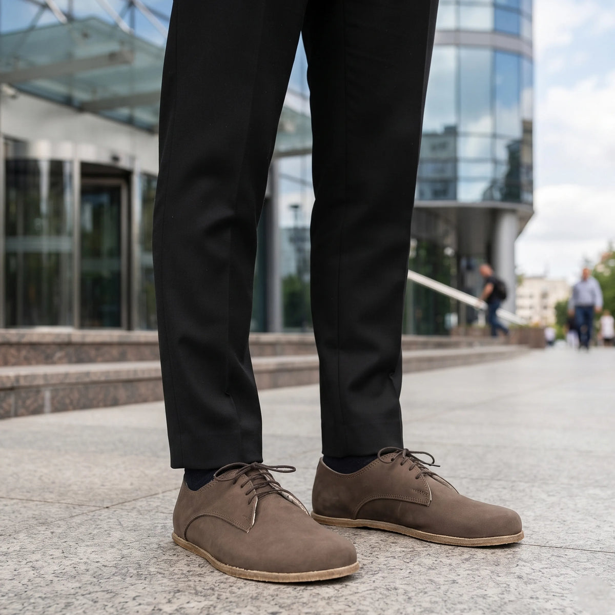 Nubuck Barefoot Oxford Shoes – Classic Sole — Leather Sole – Smoked