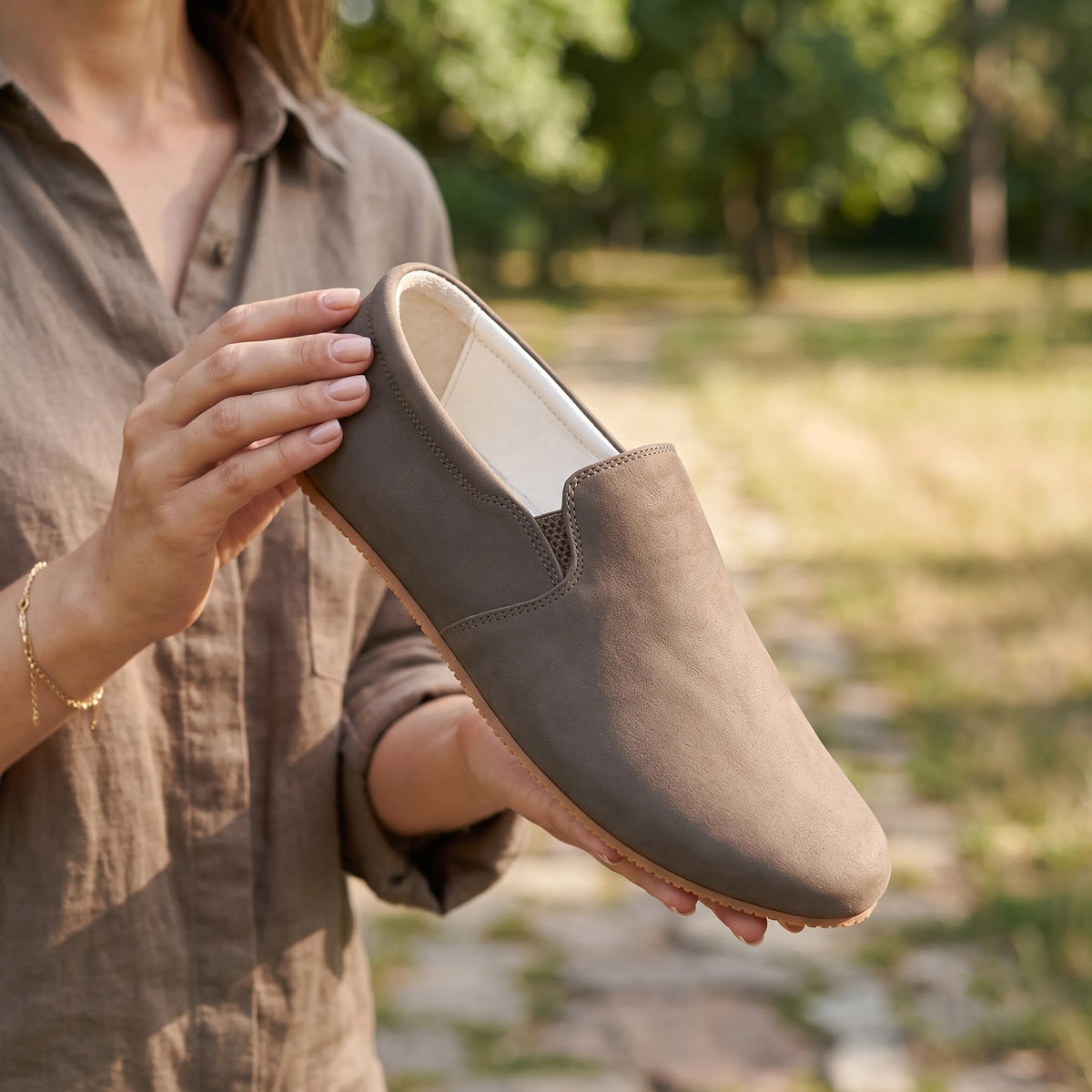Nubuck Barefoot Slip-On Shoes – Rubber Sole – Smoked
