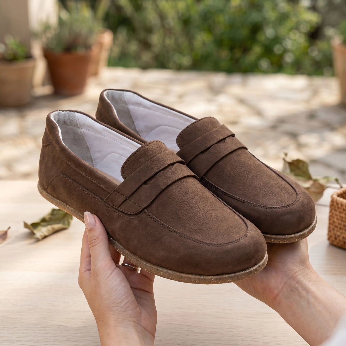 Nubuck Barefoot Penny Loafer Shoes – Classic Sole — Leather Sole – Smoked