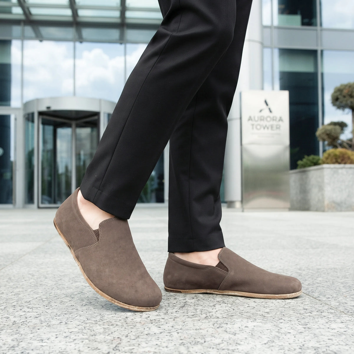 Nubuck Barefoot Slip-On Shoes – Classic Sole — Leather Sole – Smoked