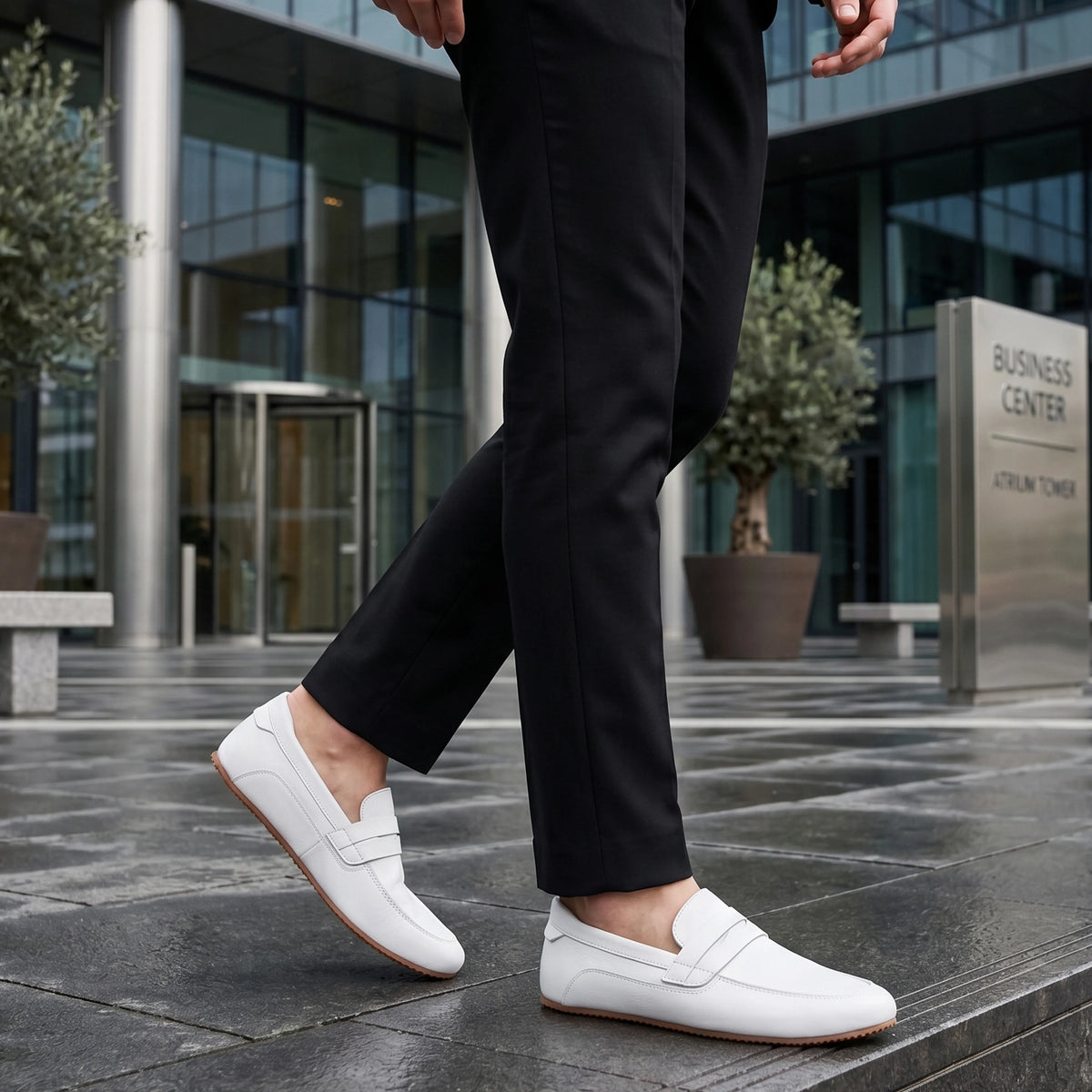 Smooth Barefoot Penny Loafer Shoes – Rubber Sole – White