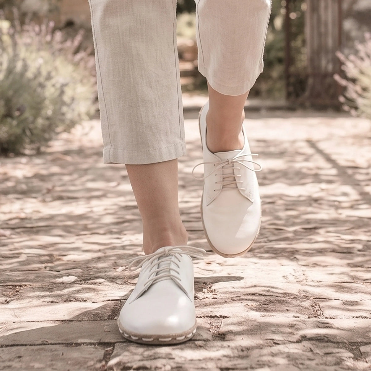 Smooth Barefoot Oxford Shoes — Leather Sole – White