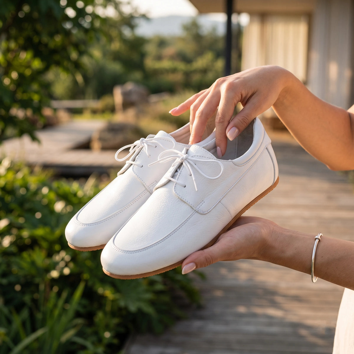 Smooth Barefoot Laces Penny Loafer Shoes – Rubber Sole – White
