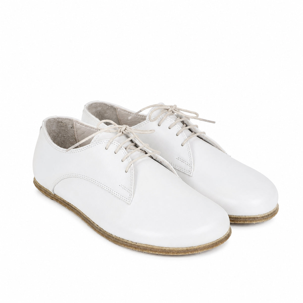 Smooth Barefoot Oxford Shoes – Classic Sole — Leather Sole – White