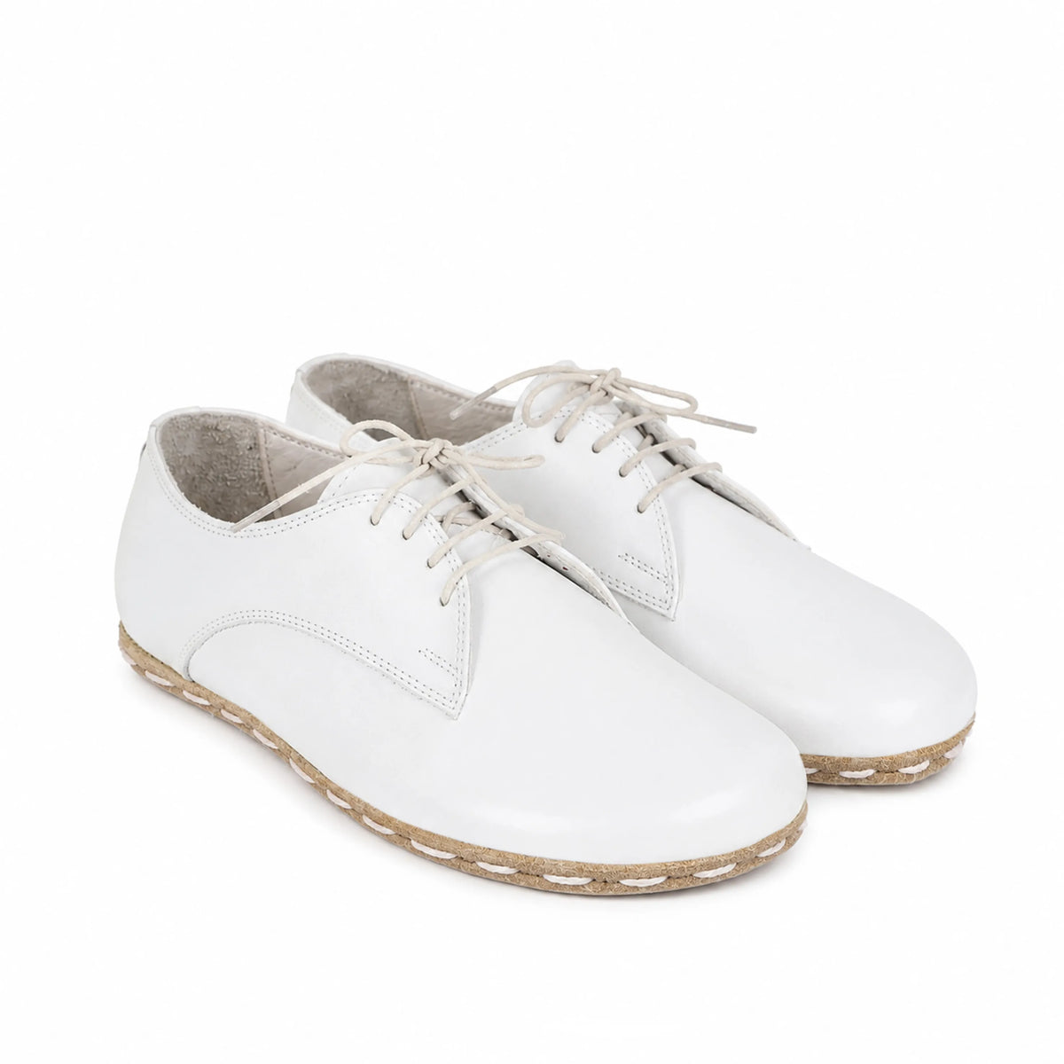 Smooth Barefoot Oxford Shoes — Leather Sole – White