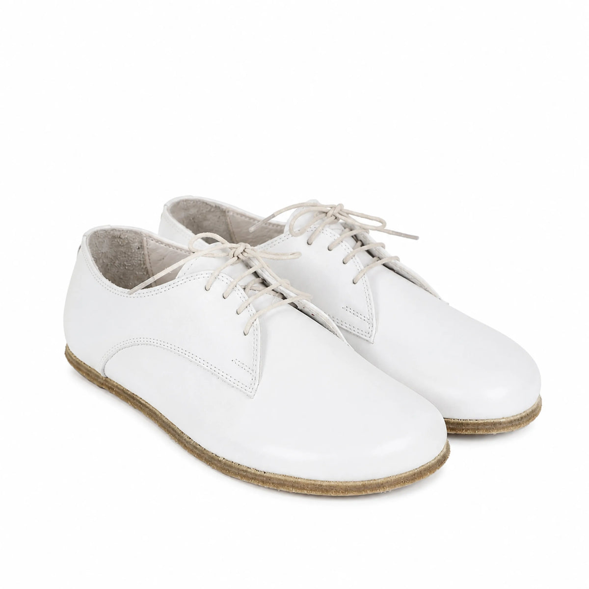 Smooth Barefoot Oxford Shoes – Classic Sole — Leather Sole – White-black