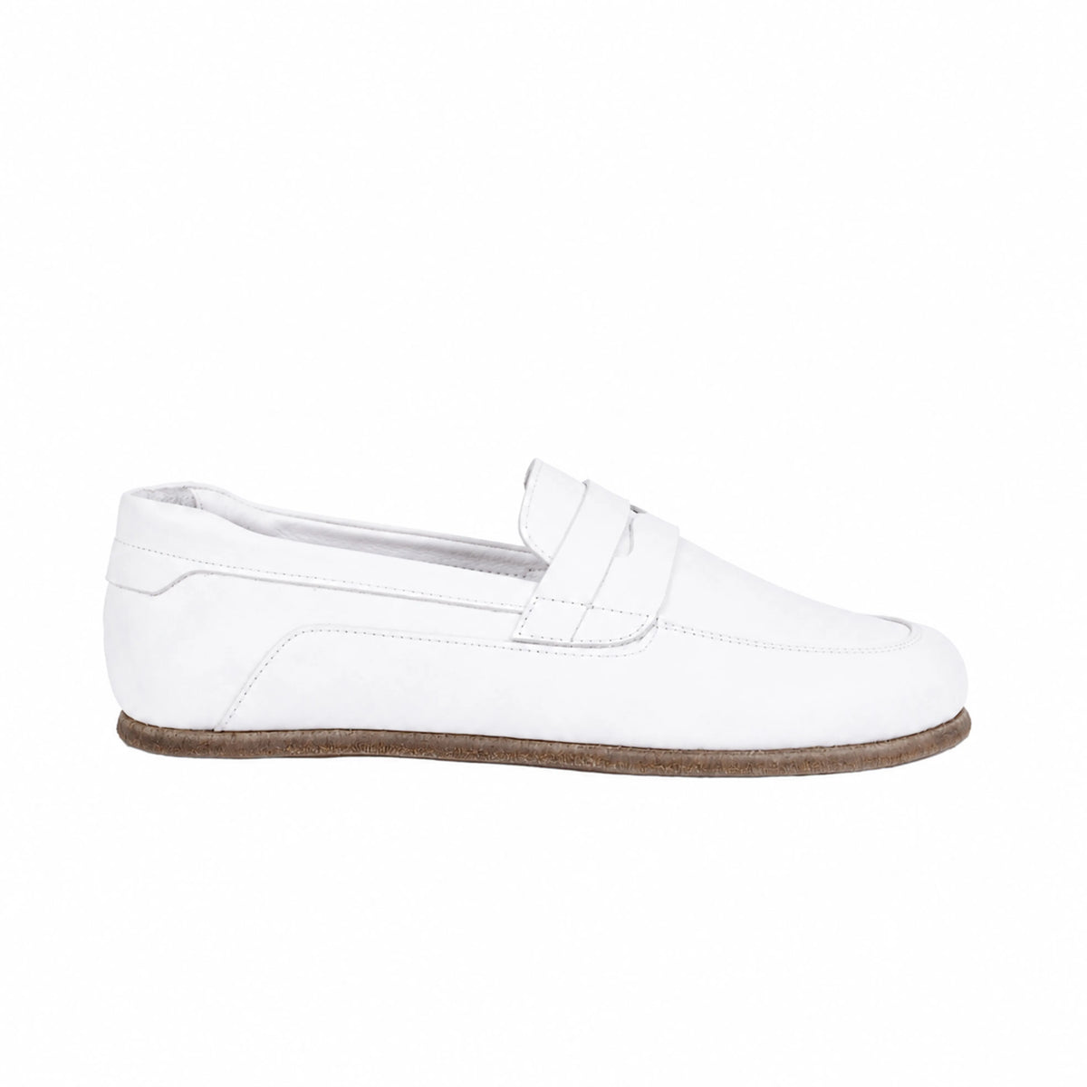 Smooth Barefoot Penny Loafer Shoes – Classic Sole — Leather Sole – White