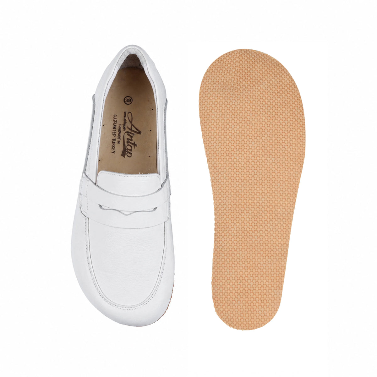 Smooth Barefoot Penny Loafer Shoes – Rubber Sole – White