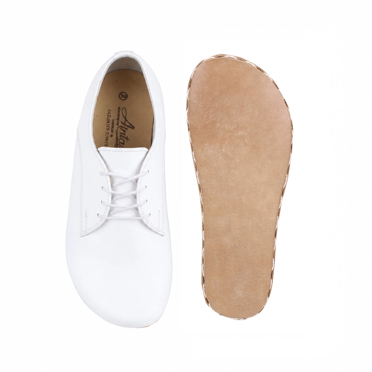 Smooth Barefoot Oxford Shoes — Leather Sole – White