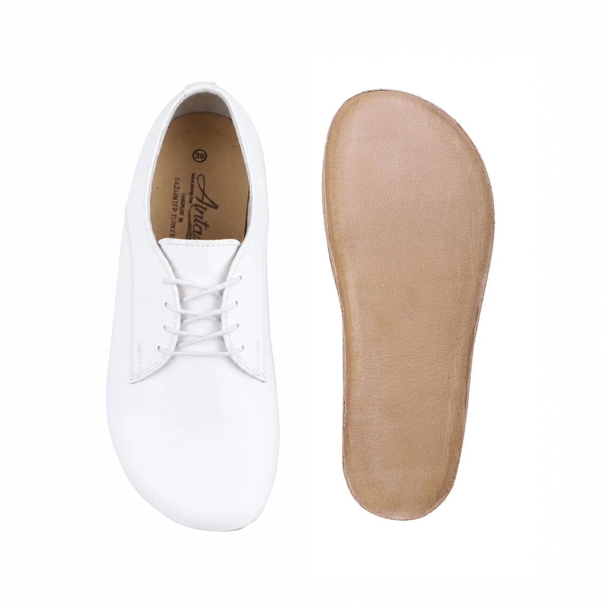Smooth Barefoot Oxford Shoes – Classic Sole — Leather Sole – White-black