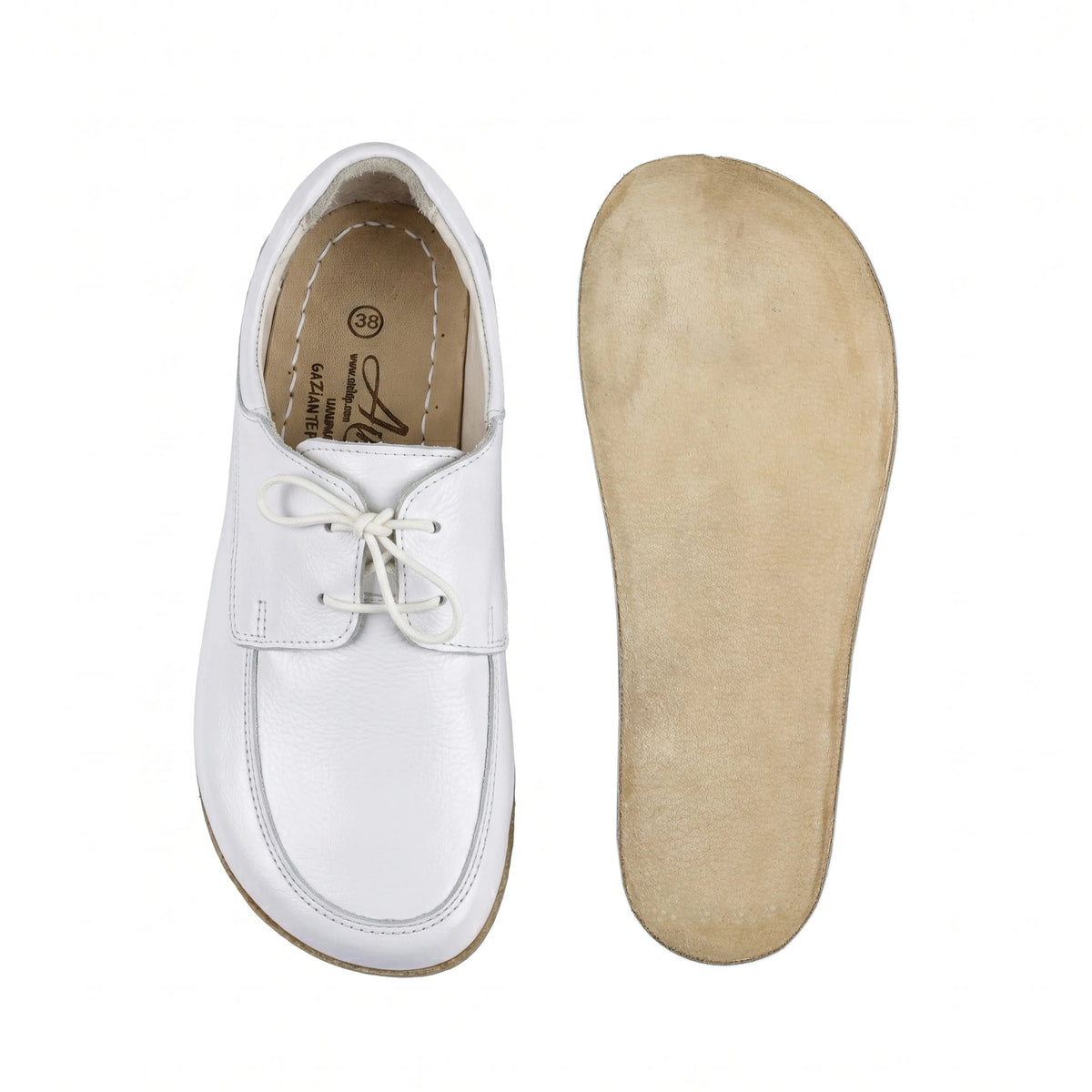 Smooth Barefoot Laces Penny Loafer Shoes – Classic Sole — Leather Sole – White