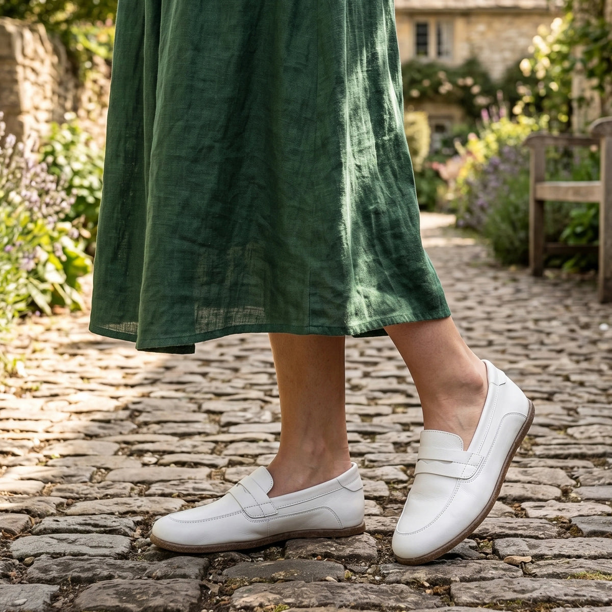 Smooth Barefoot Penny Loafer Shoes – Classic Sole — Leather Sole – White