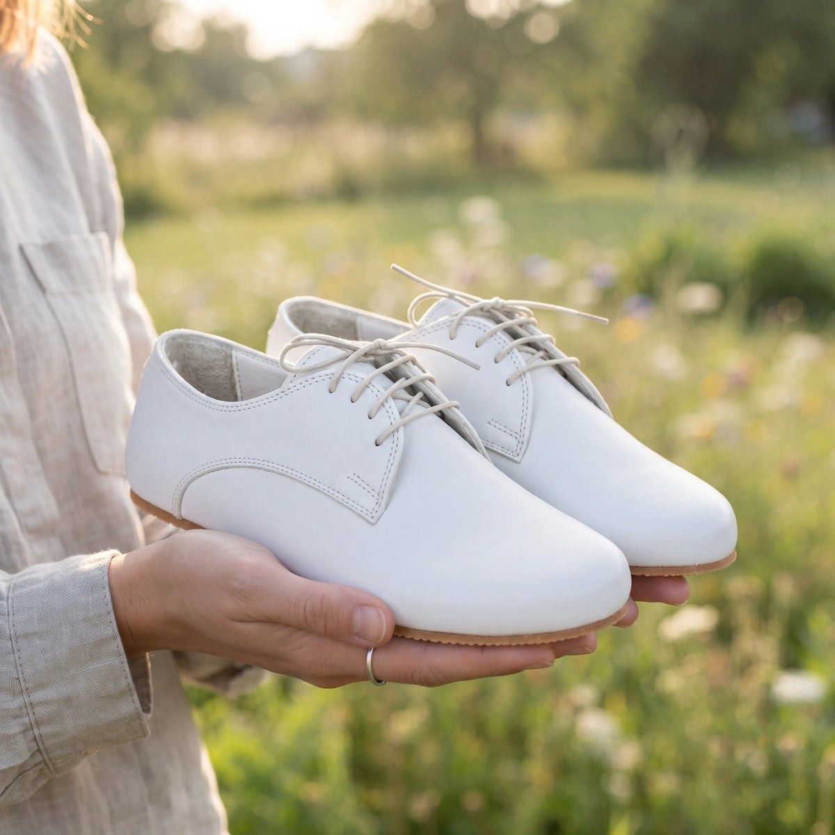 Smooth Barefoot Oxford Shoes – Rubber Sole – White