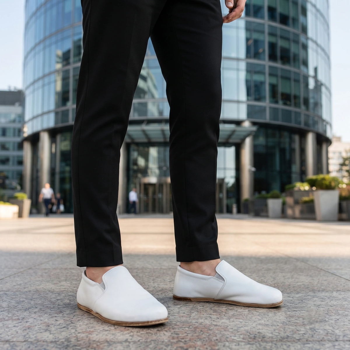 Smooth Barefoot Slip-On Shoes – Classic Sole — Leather Sole – White