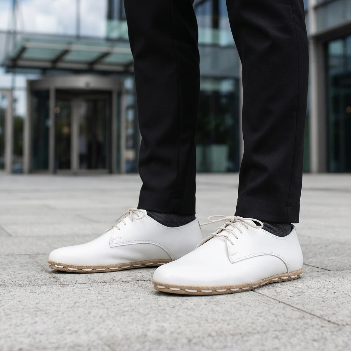 Smooth Barefoot Oxford Shoes — Leather Sole – White