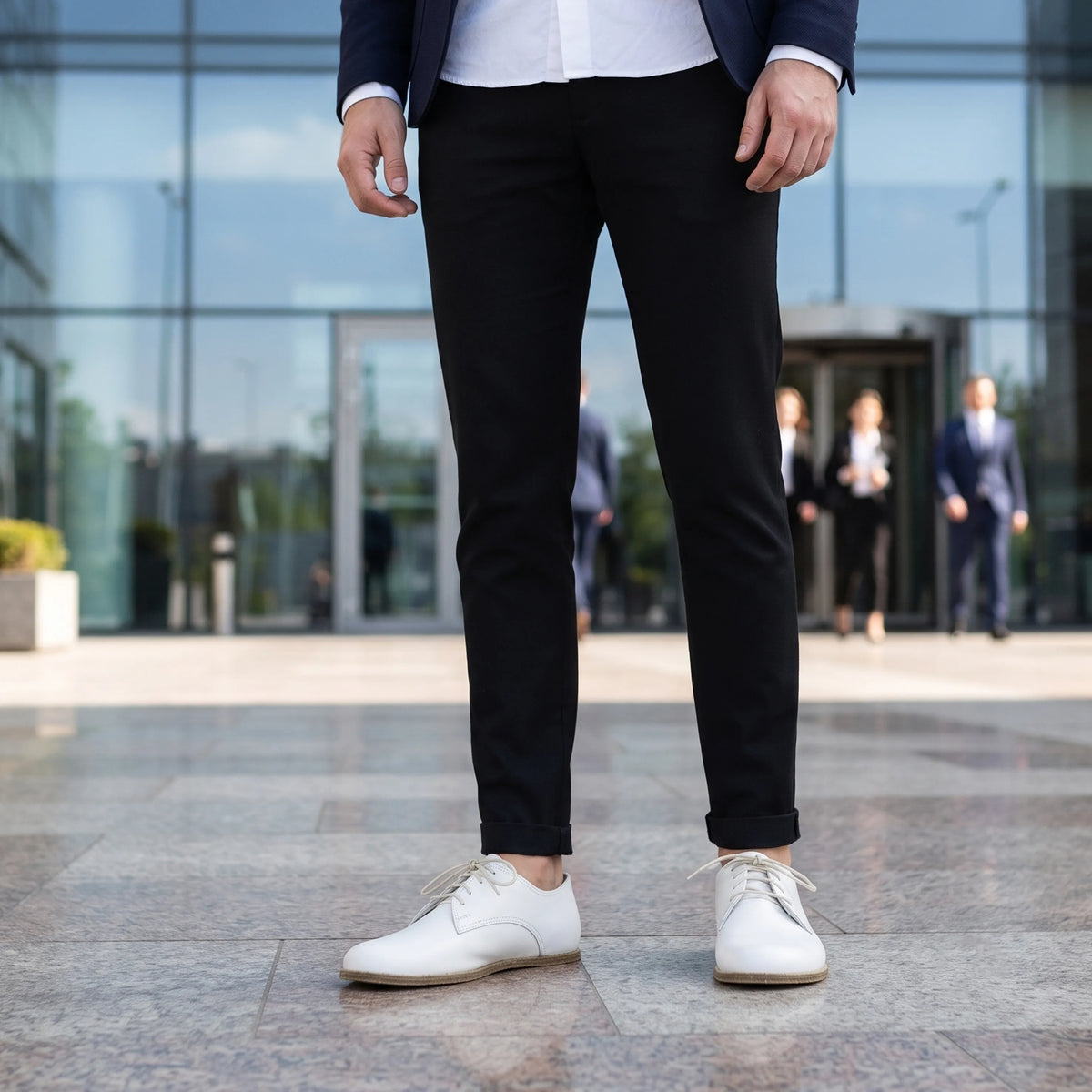 Smooth Barefoot Oxford Shoes – Classic Sole — Leather Sole – White-black