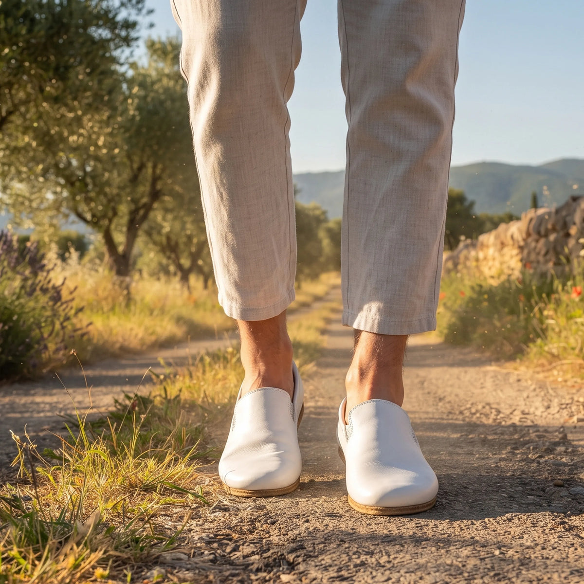Smooth Barefoot Slip-On Shoes – Classic Sole — Leather Sole – White