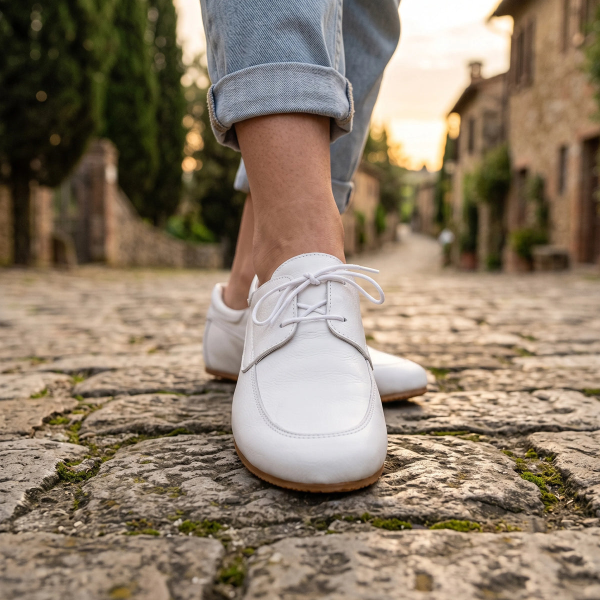 Smooth Barefoot Laces Penny Loafer Shoes – Rubber Sole – White