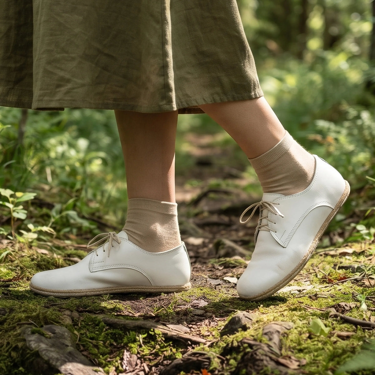 Smooth Barefoot Oxford Shoes — Leather Sole – White