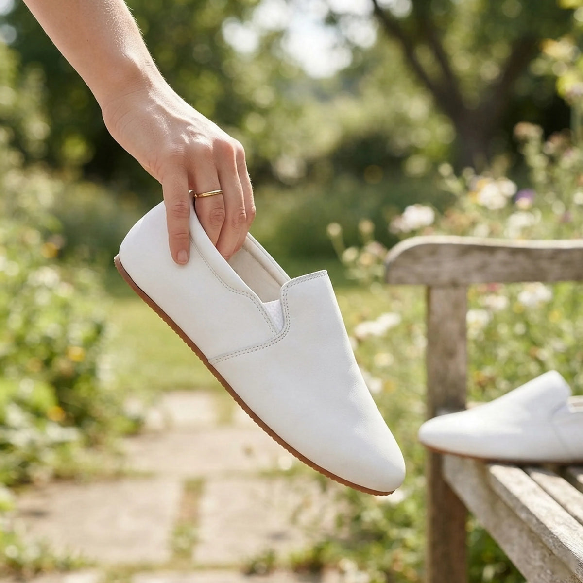 Smooth Barefoot Slip-On Shoes – Rubber Sole – White