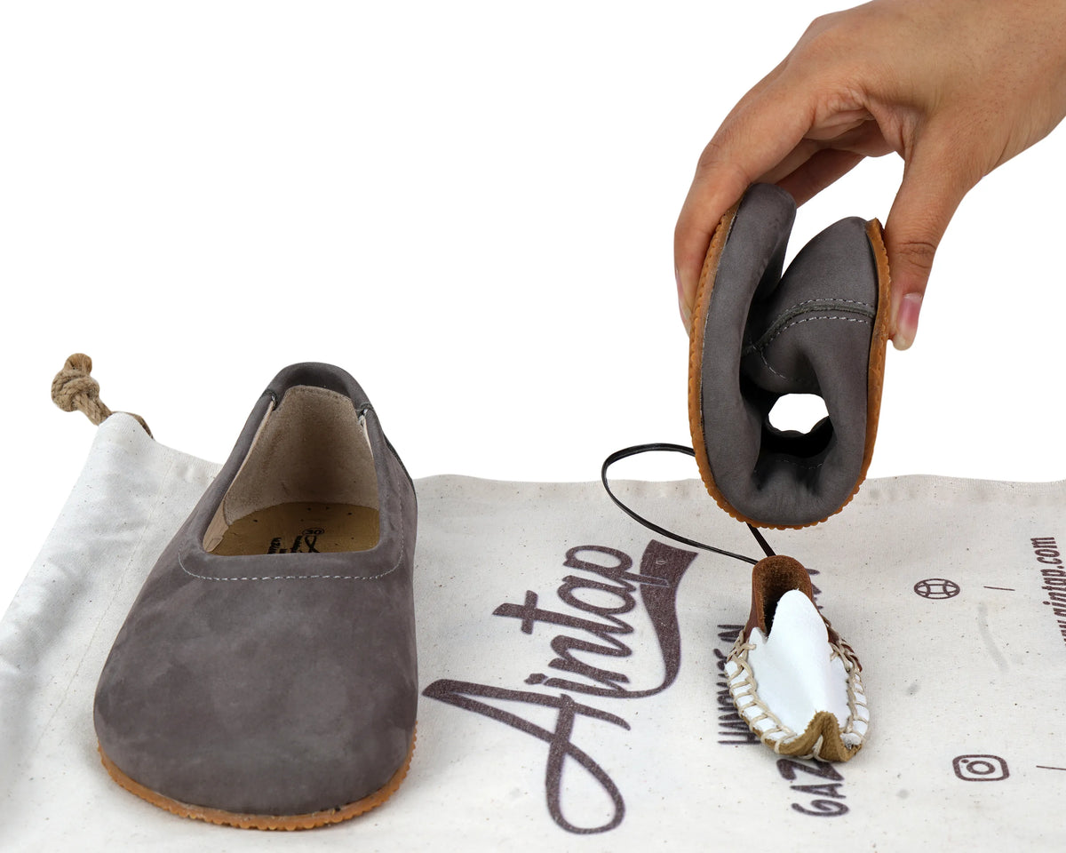 Nubuck Barefoot Ballet Shoes – Rubber Sole – Gray