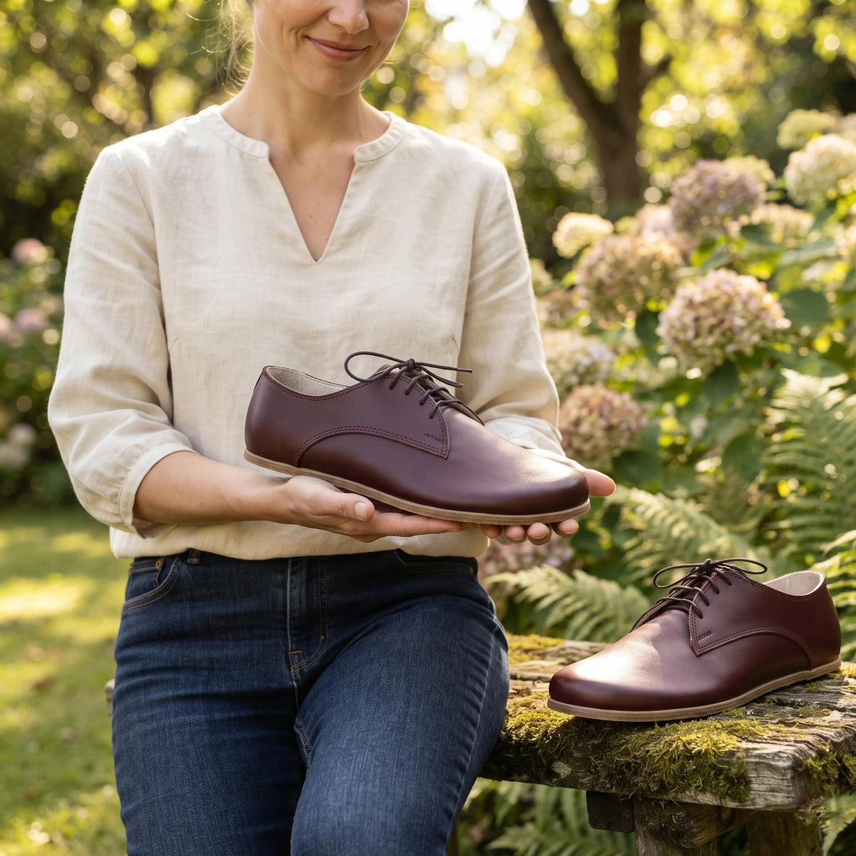 Smooth Barefoot Oxford Shoes — Leather Sole – Burgundy