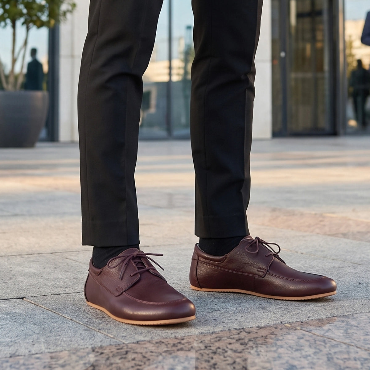 Smooth Barefoot Laces Penny Loafer Shoes – Rubber Sole – Burgundy