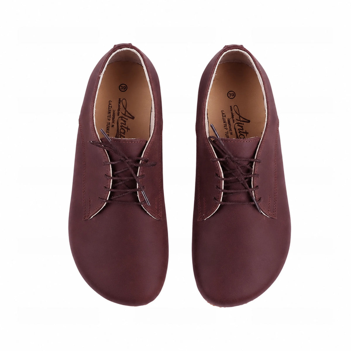 Smooth Barefoot Oxford Shoes – Rubber Sole – Burgundy