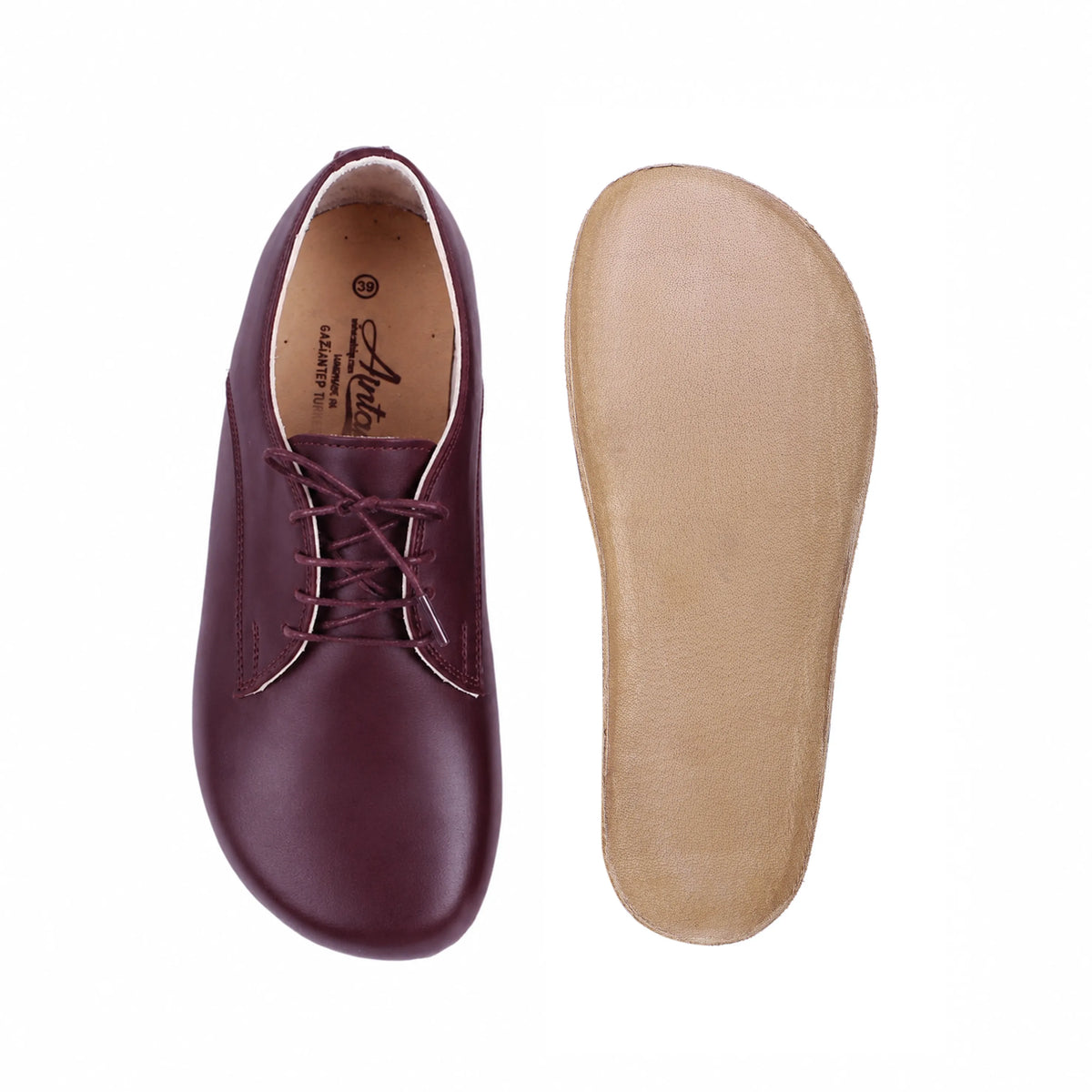Smooth Barefoot Oxford Shoes — Leather Sole – Burgundy